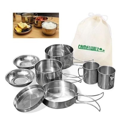 Kit Panelas Inox 8 Peças Para Camping E Acampamento Outdoor