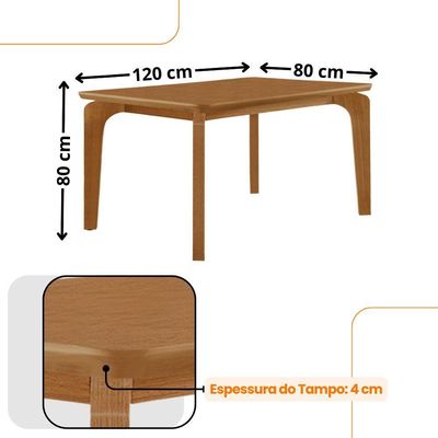 Mesa De Jantar Liz 120cm Canto Copo Moderna Mobília Naturalle