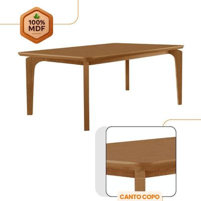Mesa De Jantar Liz 180cm Canto Copo Moderna Mobília Naturalle