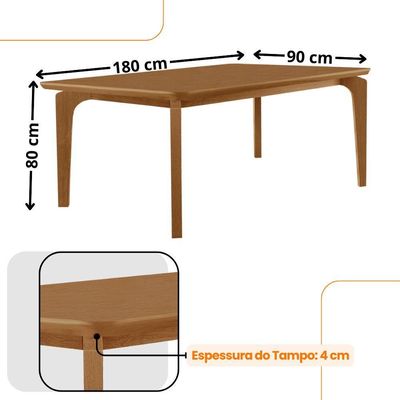 Mesa De Jantar Liz 180cm Canto Copo Moderna Mobília Naturalle