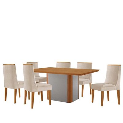 Mesa De Jantar Isadora 180cm Tampo Mdf Laminado Veludo Creme Naturale Off White