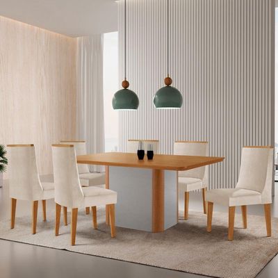 Mesa De Jantar Isadora 180cm Tampo Mdf Laminado Veludo Creme Naturale Off White