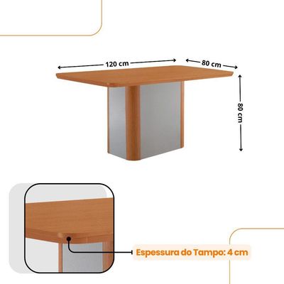Mesa De Jantar Isadora 120cm Tampo Mdf Laminado Veludo Creme Naturale Off White
