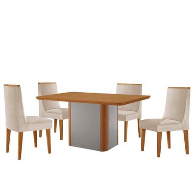 Mesa De Jantar Isadora 120cm Tampo Mdf Laminado Veludo Creme Naturale Off White