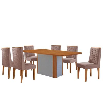 Mesa De Jantar Isadora 180cm Tampo Mdf Laminado Linho Capuccino Naturale Off White