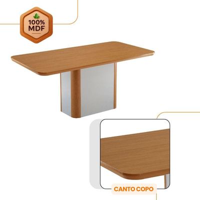 Mesa De Jantar Isadora 180cm Tampo Mdf Laminado Linho Capuccino Naturale Off White