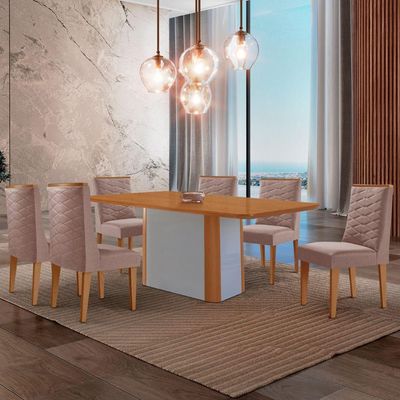 Mesa De Jantar Isadora 180cm Tampo Mdf Laminado Linho Capuccino Naturale Off White