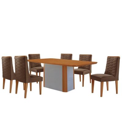 Mesa De Jantar Isadora 180cm Tampo Mdf Laminado Veludo Marrom Naturale Off White