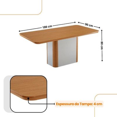 Mesa De Jantar Isadora 180cm Tampo Mdf Laminado Veludo Marrom Naturale Off White