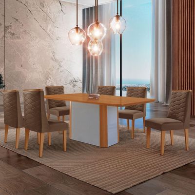 Mesa De Jantar Isadora 180cm Tampo Mdf Laminado Veludo Marrom Naturale Off White