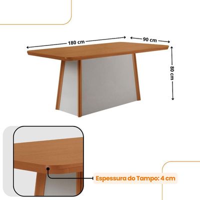 Mesa Jantar Diane 180cm Tampo Mdf Lam 6 Cadeiras Copper Prem Moderna Tork Naturale Off White