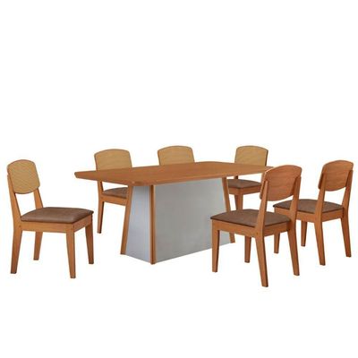 Mesa Jantar Diane 180cm Tampo Mdf Lam 6 Cadeiras Copper Prem Moderna Tork Naturale Off White