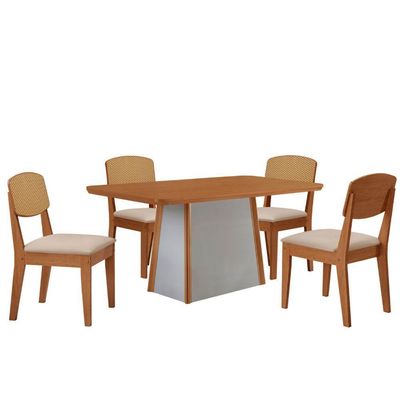 Mesa Jantar Diane 120cm Tampo Mdf Lam 4 Cadeiras Copper Pre Moderna Veludo Creme Naturale Off White