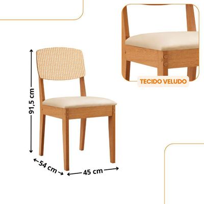 Mesa Jantar Diane 120cm Tampo Mdf Lam 4 Cadeiras Copper Pre Moderna Veludo Creme Naturale Off White