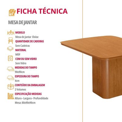 Mesa De Jantar Eloise 90cm Tampo Mdf Canto Copo Moderna Naturalle