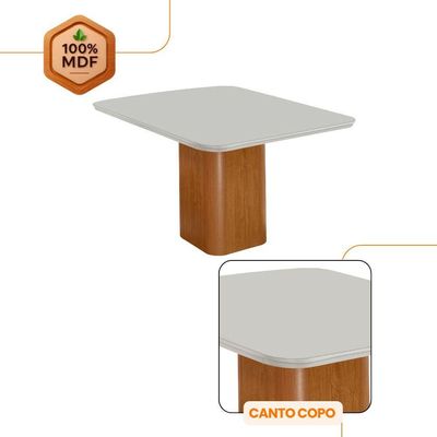 Mesa Jantar Eloise 90cm Tampo Mdf Vidro Canto Copo Moderna Naturalle Off White Serigrafia
