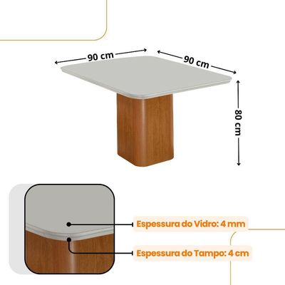 Mesa Jantar Eloise 90cm Tampo Mdf Vidro Canto Copo Moderna Naturalle Off White Serigrafia