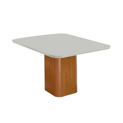 Mesa Jantar Eloise 90cm Tampo Mdf Vidro Canto Copo Moderna Naturalle Off White Serigrafia