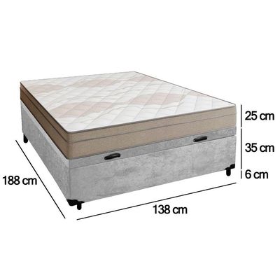 Cama Box Baú Casal Suede + Colchão De Molas Ensacadas Portobel Ipanema -  138x188x66cm Cinza