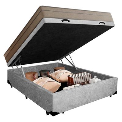Cama Box Baú Casal Suede + Colchão De Molas Ensacadas Portobel Ipanema -  138x188x66cm Cinza
