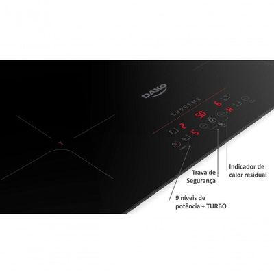 Cooktop De Indução 4 Bocas Preto Com Trava De Segurança Dako Supreme 220V