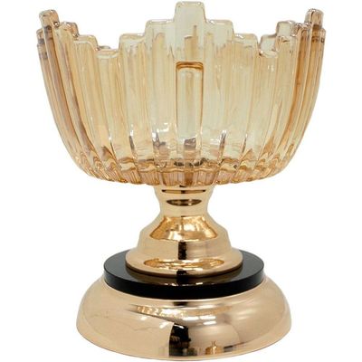 Bomboniere Decorativo Luxo Em Bronze De Vidro Com Tampa 25cm
