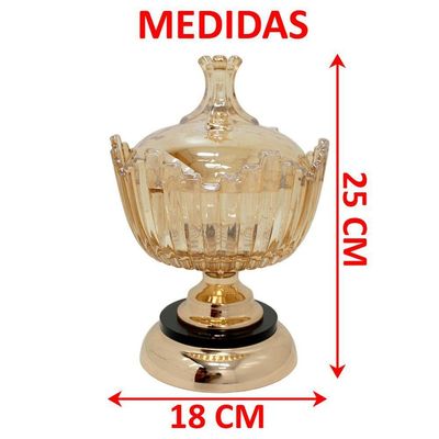 Bomboniere Decorativo Luxo Em Bronze De Vidro Com Tampa 25cm
