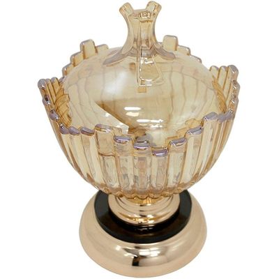 Bomboniere Decorativo Luxo Em Bronze De Vidro Com Tampa 25cm