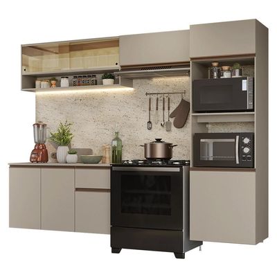 Armário De Cozinha Completa 260 Cm Suspenso Nice Madesa 10 Crema