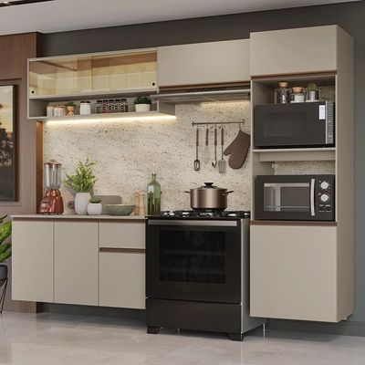 Armário De Cozinha Completa 260 Cm Suspenso Nice Madesa 10 Crema