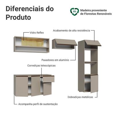 Armário De Cozinha Completa 260 Cm Suspenso Nice Madesa 10 Crema