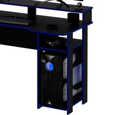 Mesa Para Computador Gamer Espaço Para 2 Monitores E Cpu Preto/azul