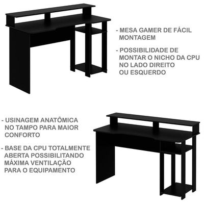 Mesa Para Computador Gamer Espaço Para 2 Monitores E Cpu Preto/azul