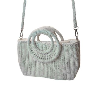 Bolsa Artesanal Praia Forrada Meia Lua Retangular Verão Branco