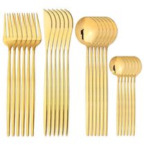 24 Peças Talheres Dourado De Aço Inox Garfo Colher Faca De Mesa Modelos 24 Peças Redondo