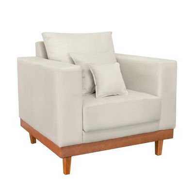 Kit 2 Poltronas Living + Sofá 2 Lugares Base Madeira Suede Bege