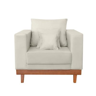 Kit 2 Poltronas Living + Sofá 2 Lugares Base Madeira Suede Bege