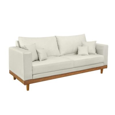 Kit 2 Poltronas Living + Sofá 2 Lugares Base Madeira Suede Bege