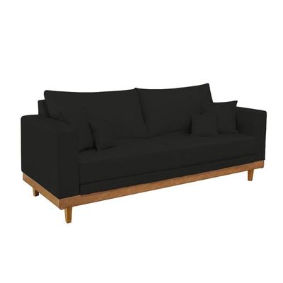 Kit 2 Poltronas Living + Sofá 3 Lugares Base Madeira Suede Preto