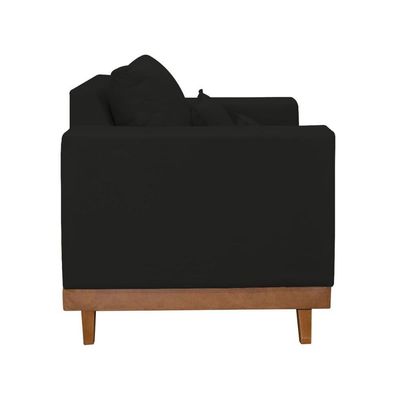 Kit 2 Poltronas Living + Sofá 3 Lugares Base Madeira Suede Preto