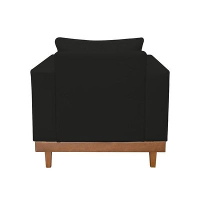 Kit 2 Poltronas Living + Sofá 3 Lugares Base Madeira Suede Preto