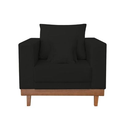 Kit 2 Poltronas Living + Sofá 3 Lugares Base Madeira Suede Preto
