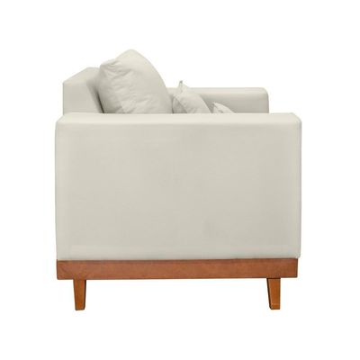 Poltrona Living Resistente Suede Base Madeira Com Almofadas Bege