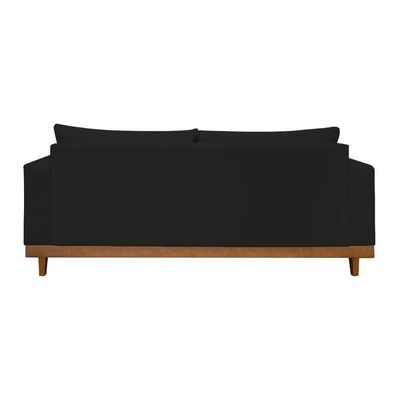 Sofá Living 3 Lugares Linho Resistente Madeira + Almofadas Preto