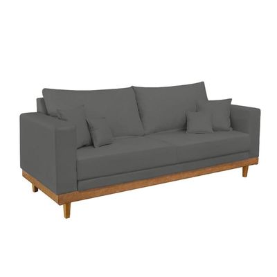 Sofá Living 2 Lugares Suede Resistente Madeira + Almofadas Cinza