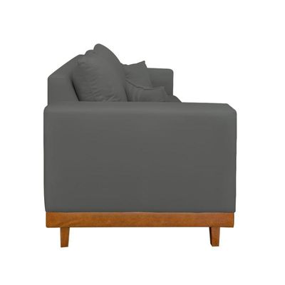 Sofá Living 2 Lugares Suede Resistente Madeira + Almofadas Cinza