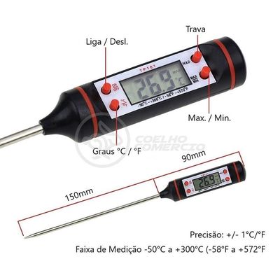 Termômetro Culinário Cozinha Digital Mede -50ºc A +300ºc