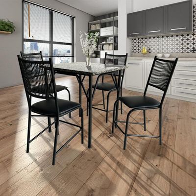 Mesa de Jantar Quadrada Famais Cairo com 4 Cadeiras  Preta