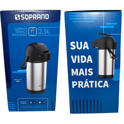 Garrafa Termica Pressão Inox Soprano Excelence 2,5 Lt