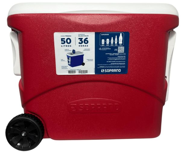 Caixa Térmica Cooler Tropical 50l Com Rodas Vermelha Soprano